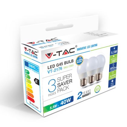 LED Bulb - 5.5W E27 G45 6400K 3PCS/PACK