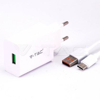 Fast Charging Set With Travel Adapter & Type-C USB Cable White