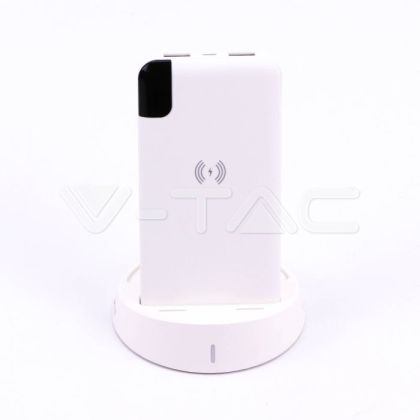 8K Mah Power Bank With Wireless Charger & Display White Lamp Stand