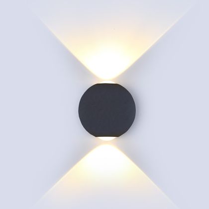 6W LED Wall Light Black Body Round IP65 3000K