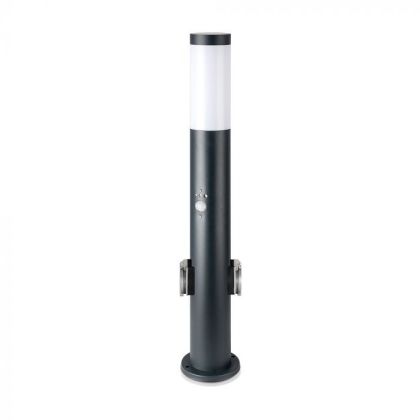 E27 Bollard Lamp 60CM PIR Sensor With 2 EU Plug Sockets Stainless Steel Grey IP44