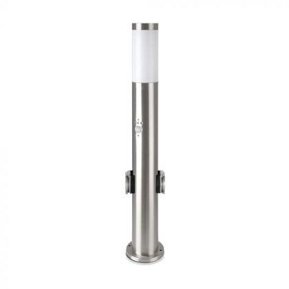 E27 Bollard Lamp 60CM PIR Sensor With 2 EU Plug Sockets Stainless Steel Satin Nickel IP44