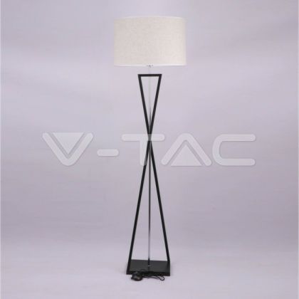 Designer Floor Lamp With Ivory Lampshade Black Round Black Metal Canopy + Switch