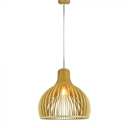 Wooden Pendant Light With Chrome Decorative Cap + Canopy + Lampshade Cone Cave D450*H450MM