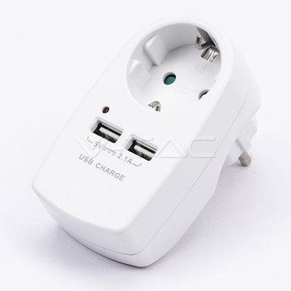 European Type Plug Adapter With Earthing Contact & Charging Interface White