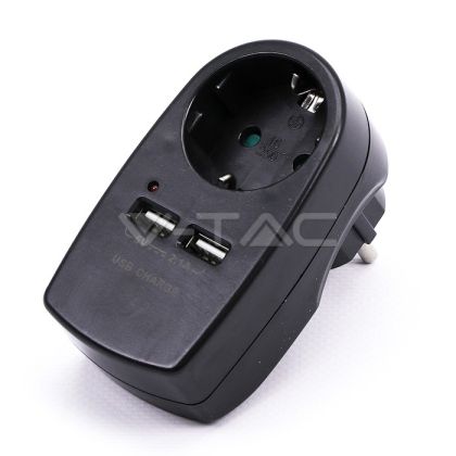 European Type Plug Adapter With Earthing Contact & Charging Interface Black