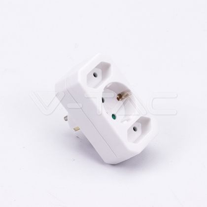 Adapter With Earthing Contact 2 Socket 2.5A 1 Socket 16A White