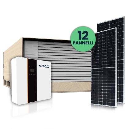 V-TAC Photovoltaic KIT 5KW (4.92 KW) with 12 Slim Monocrystalline Photovoltaic Solar Panels 410W and Single-Phase Hybrid Inverter with Accessories Included