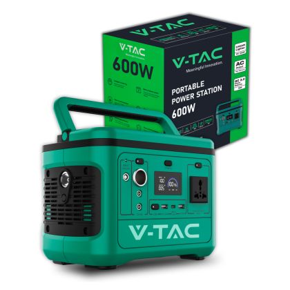 V-TAC Portable Power Station with Lithium Storage Battery 568Wh AC:220V 600W (Max. 1000W) Rechargeable with Power Supply or Portable Photovoltaic Solar Panel