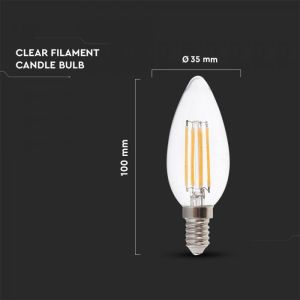 LED Bulb - SAMSUNG CHIP Filament 4W E14 Candle Clear Cover 2700K