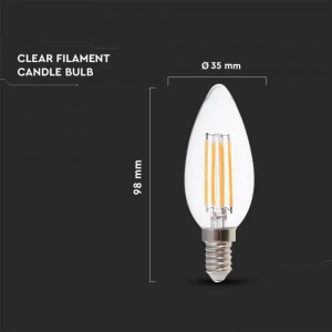 LED Bulb - 6W Filament E14 Clear Cover Candle 3000K 130LM/W