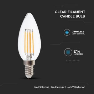 LED Bulb - 4W Filament E14 Clear Cover Candle Dimmable 3000K 