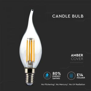 LED Bulb - 4W Filament E14 Candle Amber Cover Tail 2200K