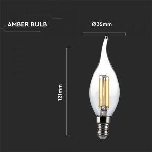 LED Bulb - 4W Filament E14 Candle Amber Cover Tail 2200K