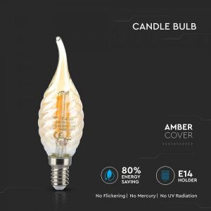 LED Bulb - 4W Filament E14 Candle Tail Amber Cover 2700K