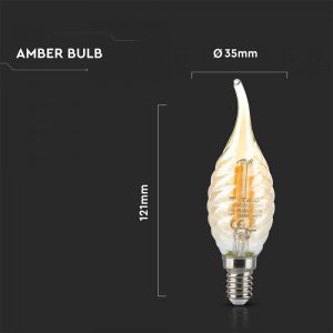 LED Bulb - 4W Filament E14 Candle Tail Amber Cover 2700K