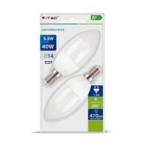 LED Bulb - 5.5W E14 Candle 6400K 2 PCS/Blister