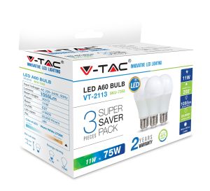 LED Bulb - 11W E27 A60 Thermoplastic 2700K 3PCS/PACK