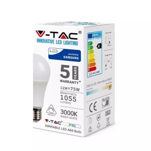 LED Bulb - SAMSUNG CHIP 12W E27 A60 Dimmable 3000K