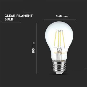 LED Bulb - 8W Filament E27 A60 Dimmable Clear Cover 3000K