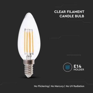 LED Bulb - 6W Filament E14 Clear Cover Candle 6000K 130LM/W