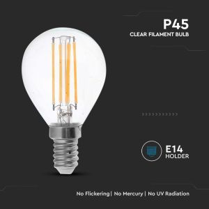 LED Bulb - 4W Filament E14 P45 Clear Cover 3000K