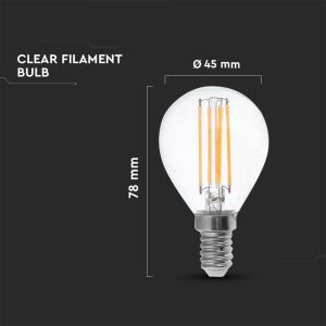 LED Bulb - 4W Filament E14 P45 Clear Cover 3000K