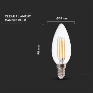 LED Bulb - 4W Filament E14 Clear Cover Candle 3000K