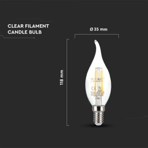 LED Bulb - 4W Filament E14 Clear Cover Candle Flame 3000K