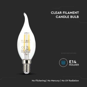 LED Bulb - 4W Filament E14 Clear Cover Candle Flame 3000K