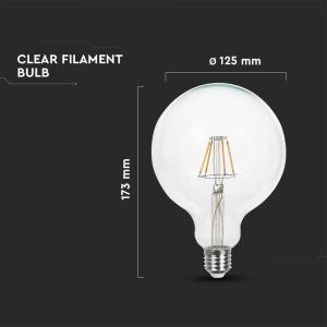 LED Bulb - 6W Filament E27 G125 Clear Cover  3000K