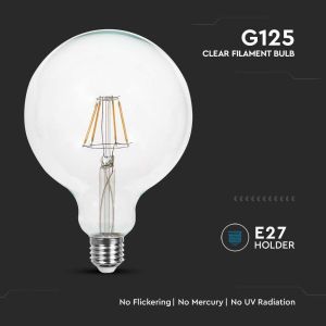 LED Bulb - 6W Filament E27 G125 Clear Cover  3000K