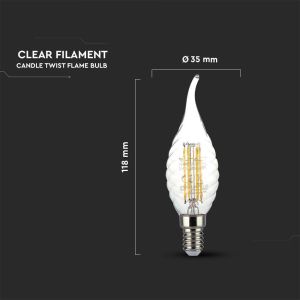 LED Bulb - 4W Filament E14 Twist Candle Tail 3000K