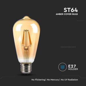 LED Bulb - 4W Filament E27 ST64 Amber Cover 2200K