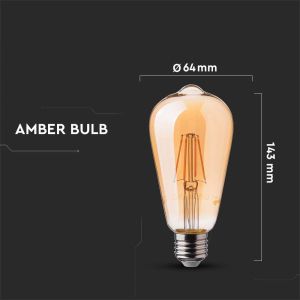 LED Bulb - 6W Filament E27 ST64 Amber Cover 2200K