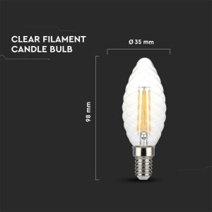 LED Bulb - 4W Filament E14 Twist Candle Tail Dimmable 3000K