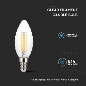 LED Bulb - 4W Filament E14 Twist Candle Tail Dimmable 3000K