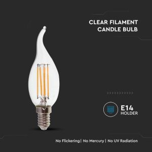 LED Bulb - 4W Filament E14 Clear Cover Candle Flame 4000K