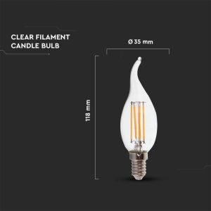 LED Bulb - 4W Filament E14 Clear Cover Candle Flame 6000K