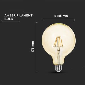 LED Bulb - 4W Filament E27 G125 Amber Glass 2200K