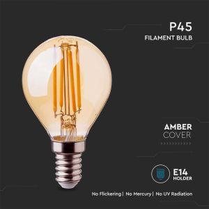 LED Bulb - 4W Filament E14 P45 Amber Cover 2200K