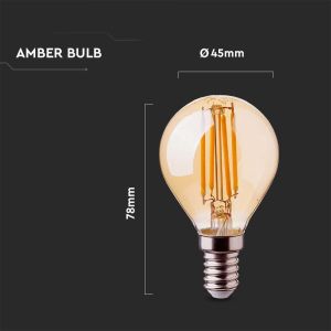 LED Bulb - 4W Filament E14 P45 Amber Cover 2200K