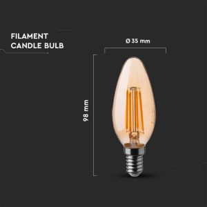 LED Bulb - 4W Filament E14 Amber Cover Candle Bulb 2200K