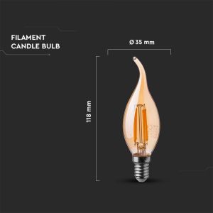 LED Bulb - 4W Filament E14 Amber Cover Candle 2200K