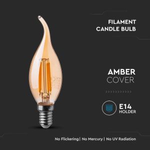 LED Bulb - 4W Filament E14 Amber Cover Candle 2200K