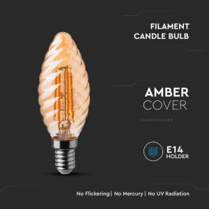 LED Bulb - 4W Filament E14 Amber Cover Candle Twist 2200K