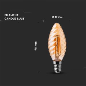 LED Bulb - 4W Filament E14 Amber Cover Candle Twist 2200K