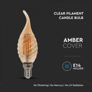 LED Bulb - 4W Filament E14 Amber Cover Candle Tip 2200K