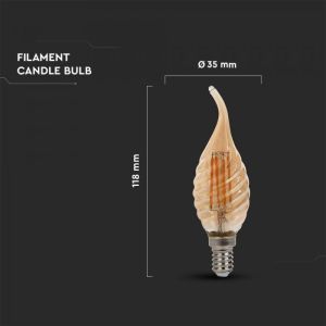 LED Bulb - 4W Filament E14 Amber Cover Candle Tip 2200K