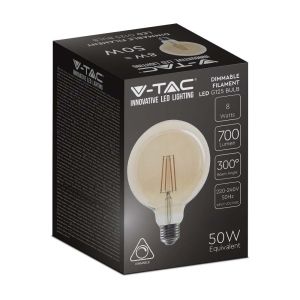 LED Bulb - 8W Filament E27 G125 Amber Dimmable 2200K